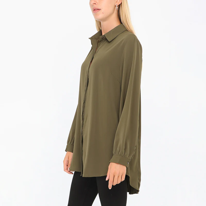 Long Pleated Back Shirt Khaki - Image 2