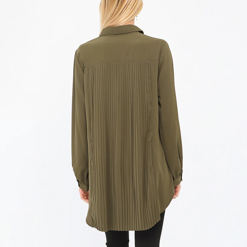 Long Pleated Back Shirt Khaki - Image 3