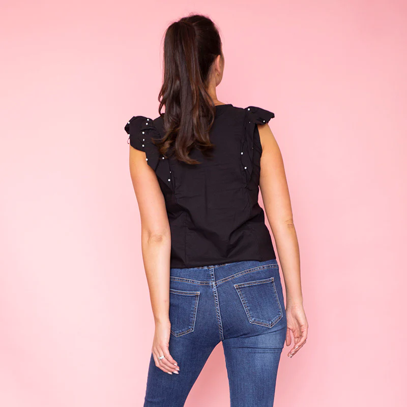 Rey Ruffle Pearl Top (Black) - Image 10