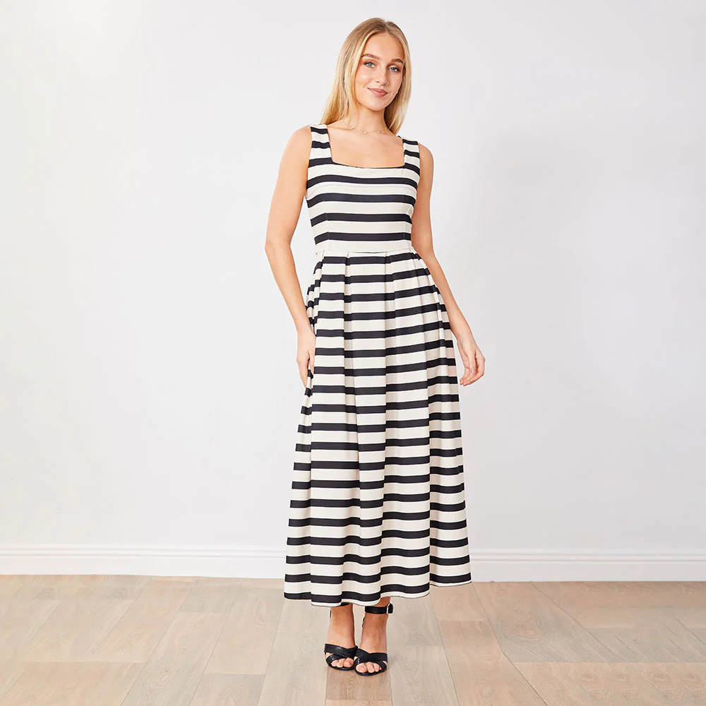 Maddie Dress (Black/Cream Stripe) - Image 2