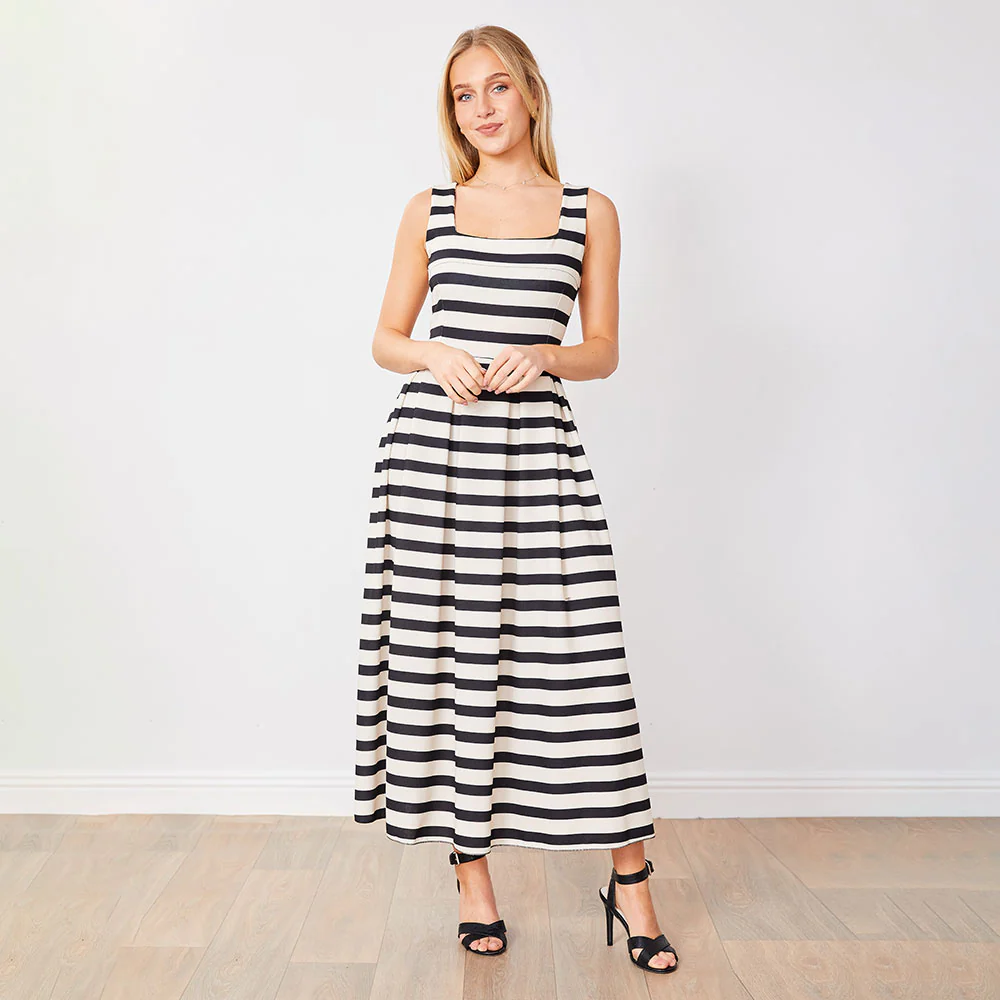 Maddie Dress (Black/Cream Stripe) - Image 3