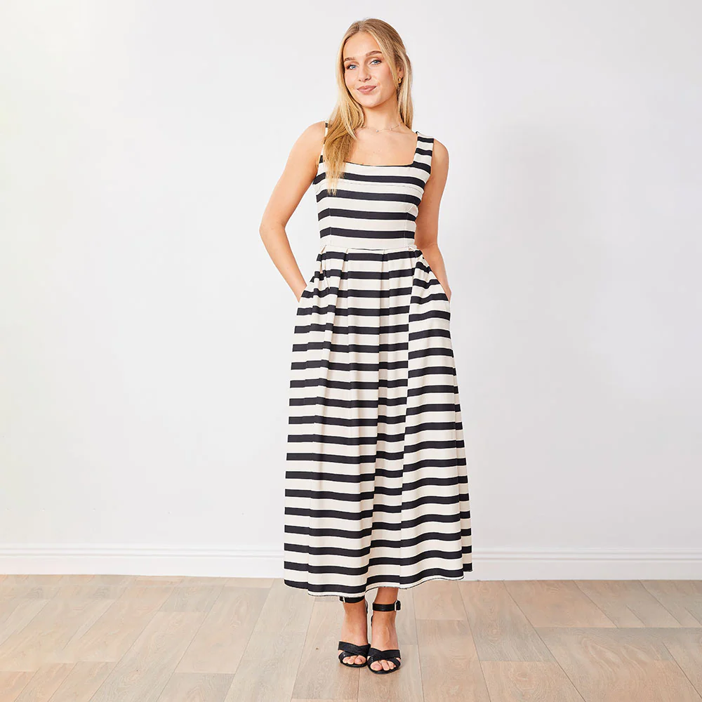 Maddie Dress (Black/Cream Stripe) - Image 4
