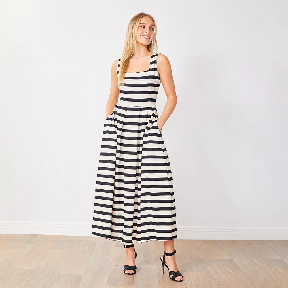 Maddie Dress (Black/Cream Stripe) - Image 5