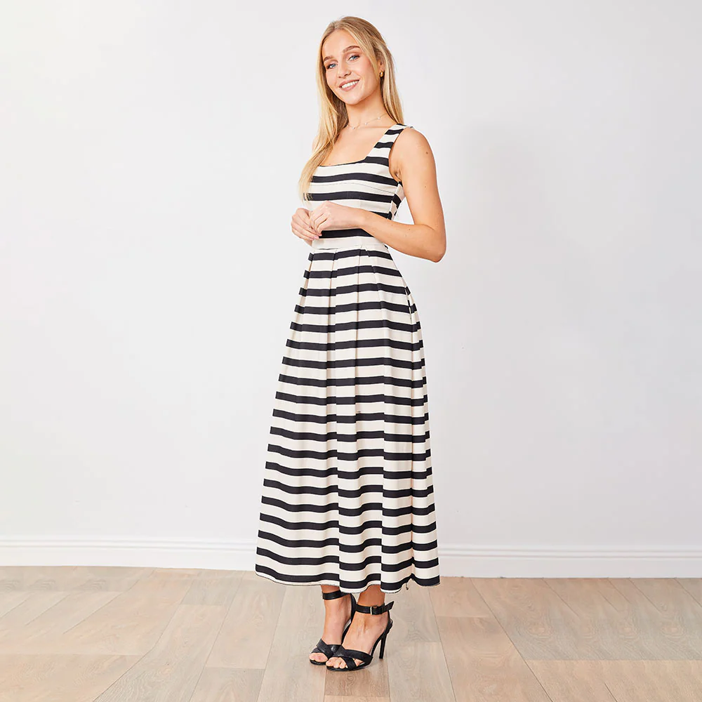 Maddie Dress (Black/Cream Stripe) - Image 7