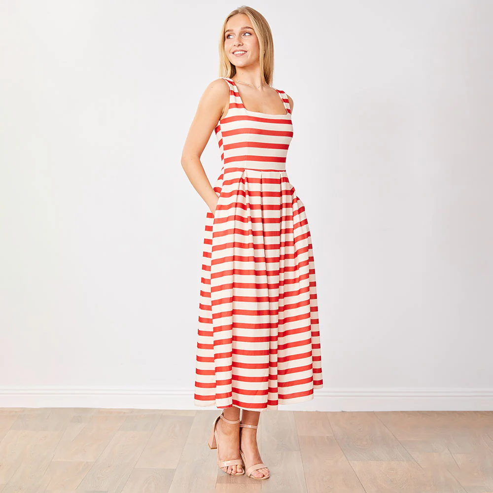 Maddie Dress (Red/Cream Stripe)