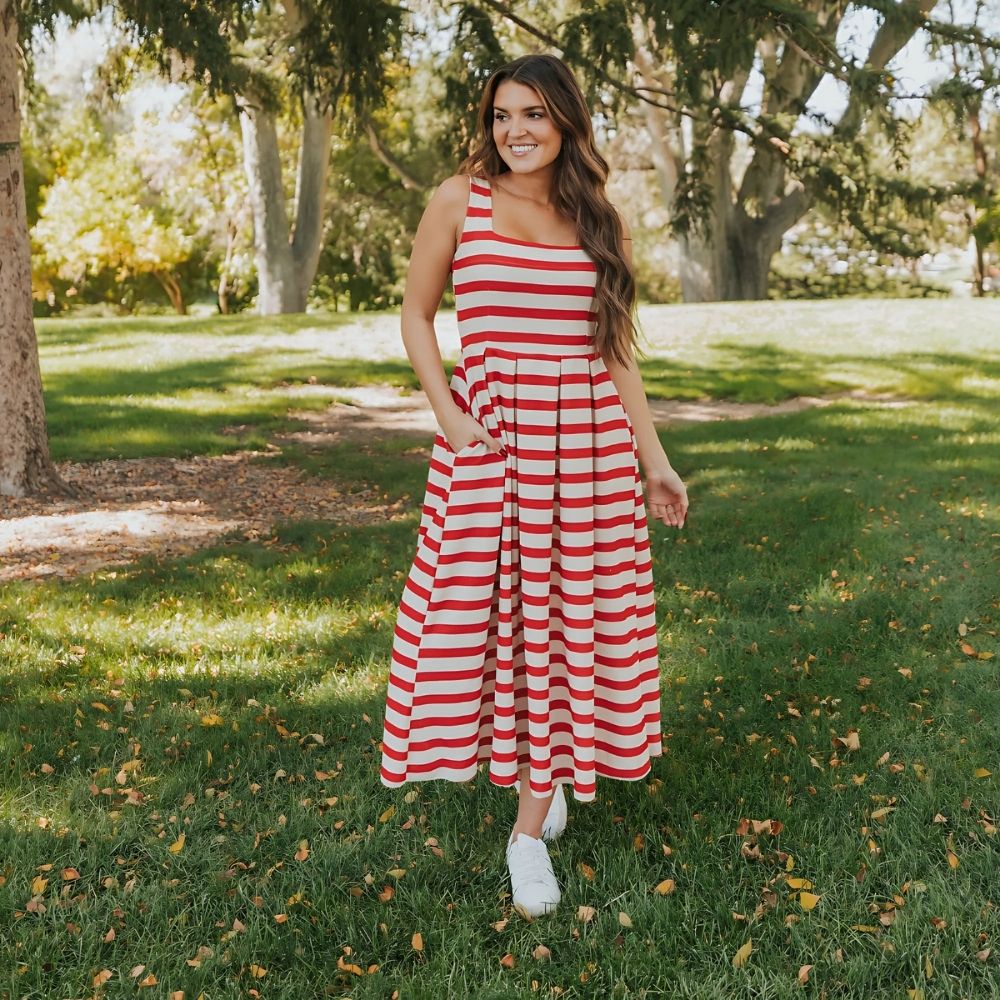 Maddie Dress (Red/Cream Stripe) - Image 13
