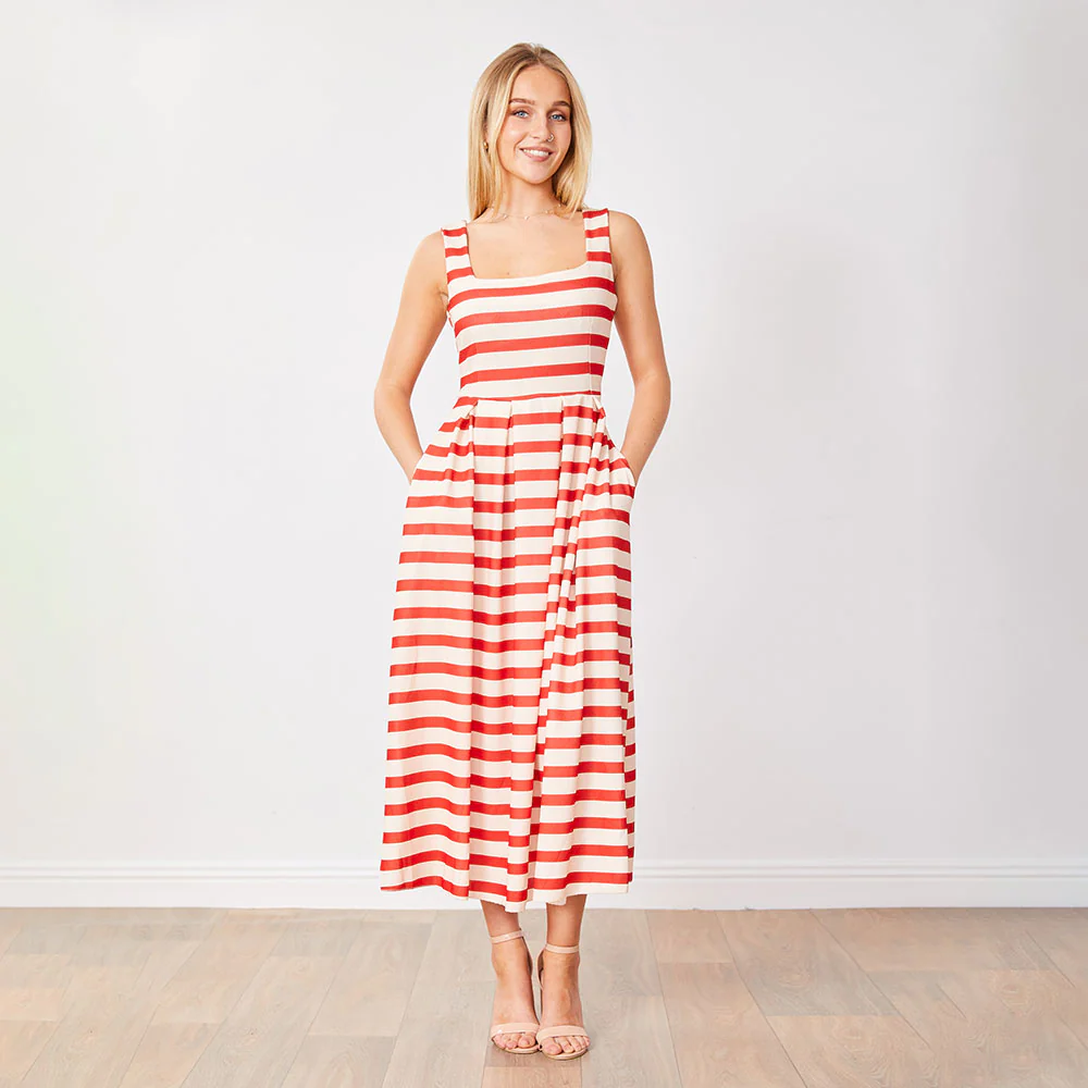 Maddie Dress (Red/Cream Stripe) - Image 6