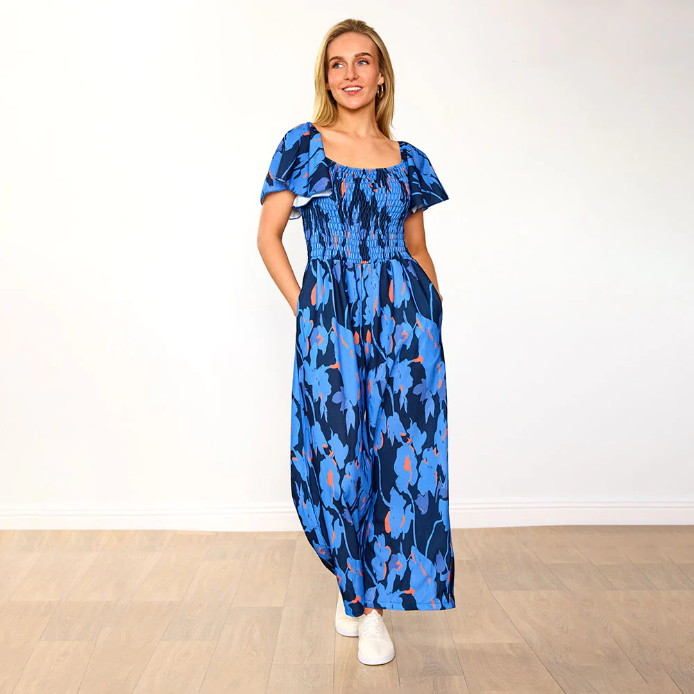 Mara Jumpsuit (Navy/Orange Abstract) - Image 4