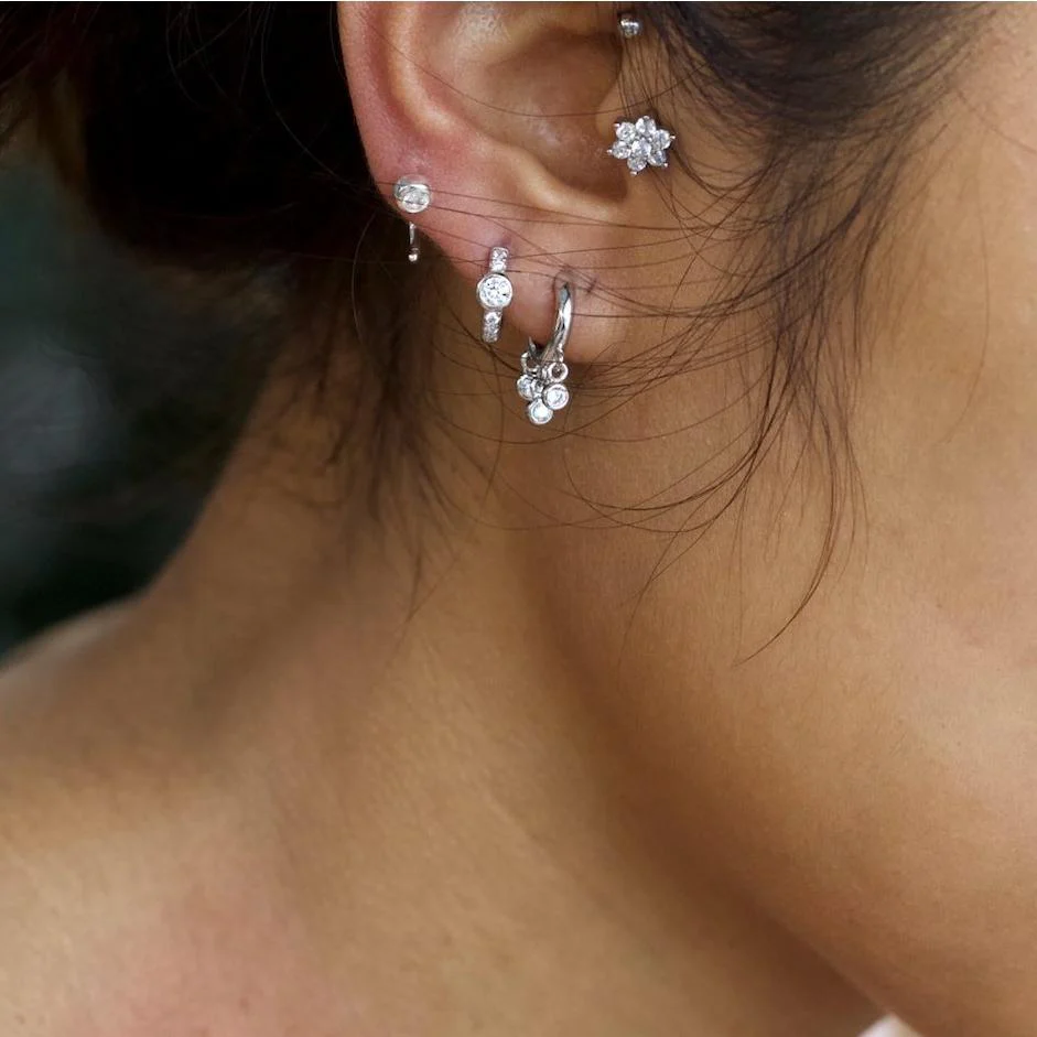 Mini Bezel Huggies Earings Silver