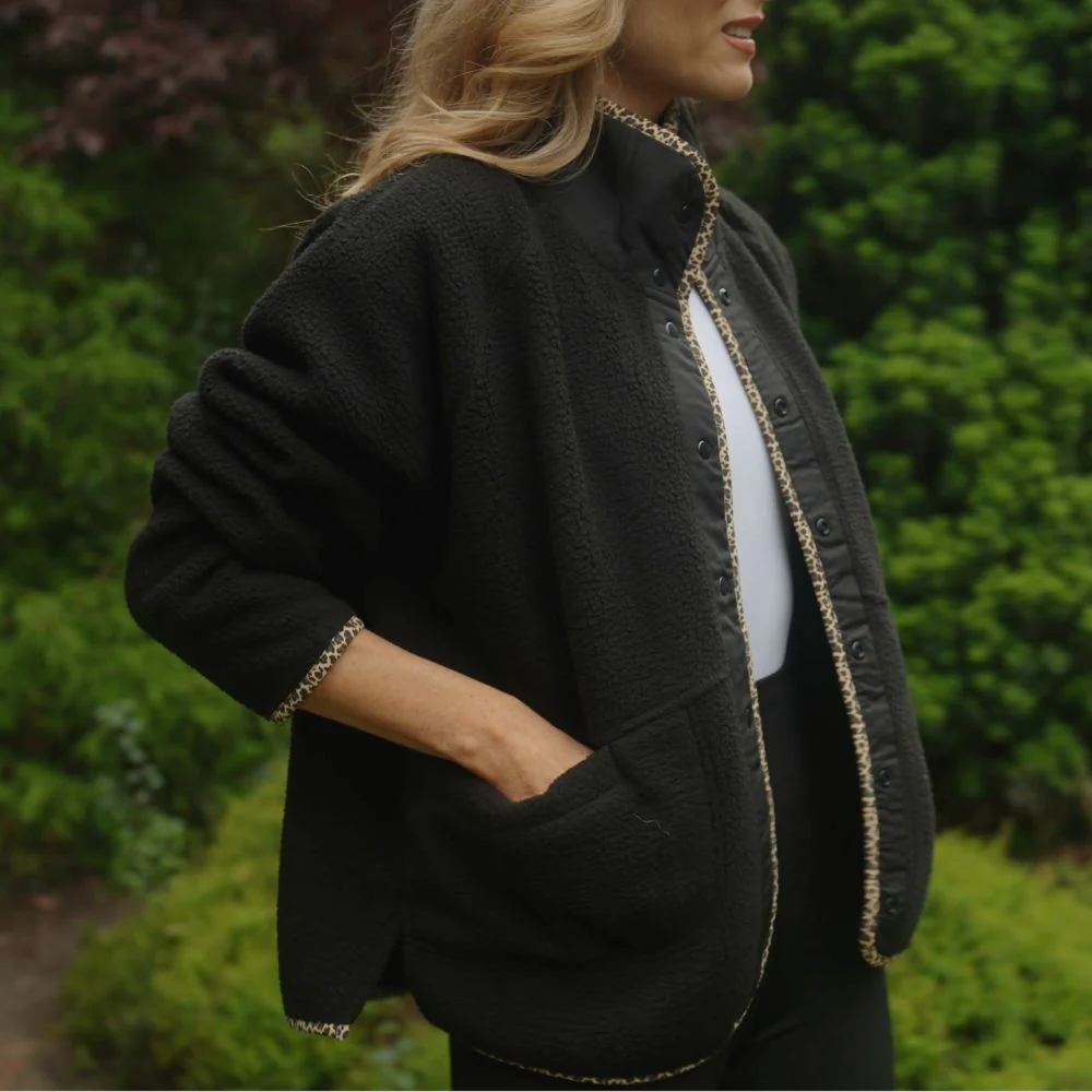 Molly Fleece Jacket (Black/Leopard Trim) - Image 14