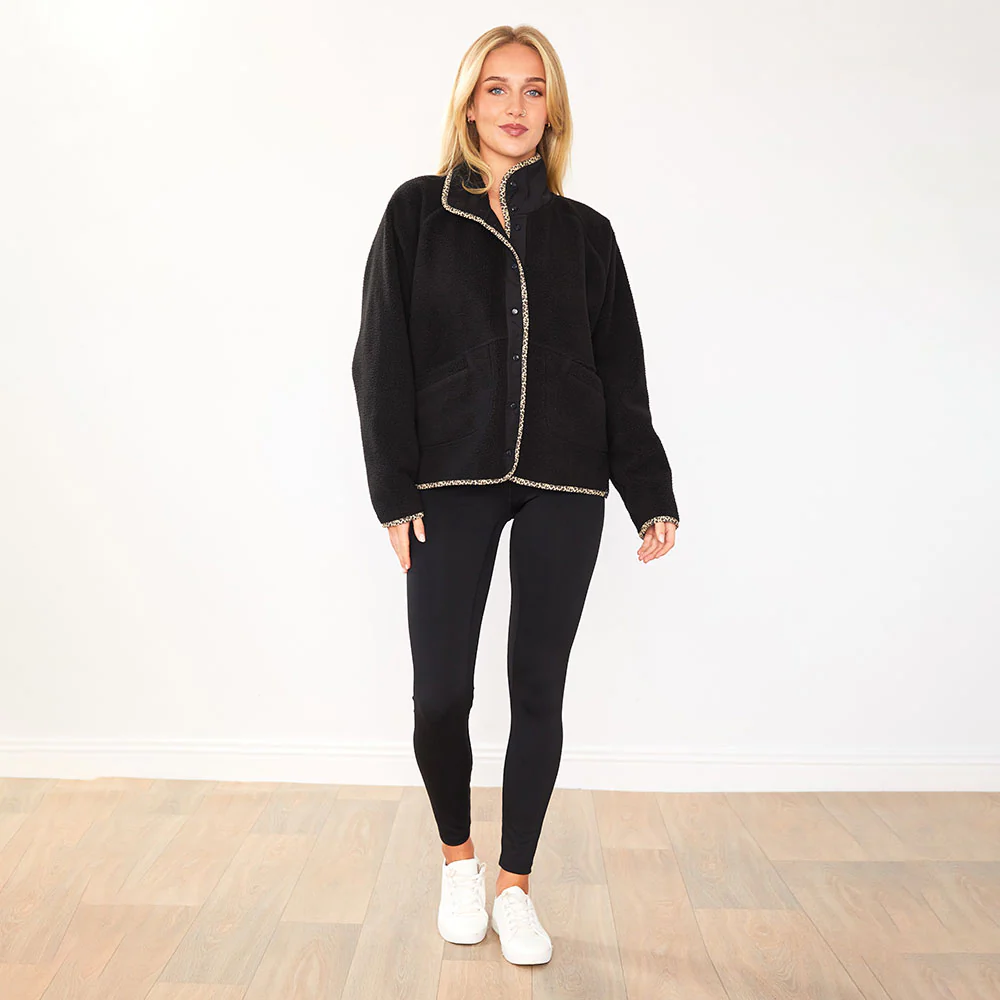 Molly Fleece Jacket (Black/Leopard Trim) - Image 3