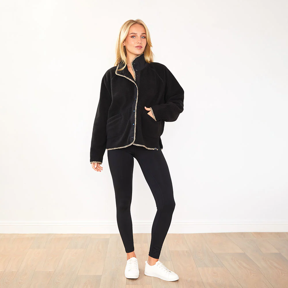 Molly Fleece Jacket (Black/Leopard Trim) - Image 4