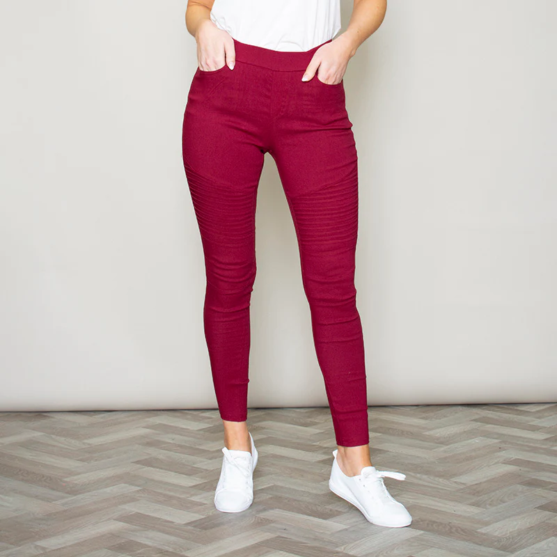Moto Pleated Jeggings (Burgundy) - Image 2