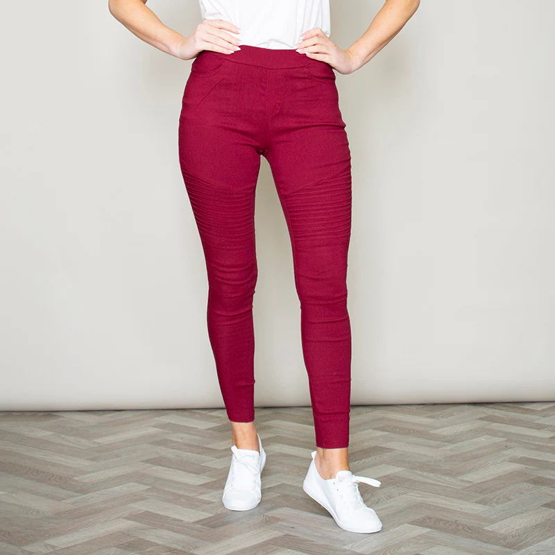 Moto Pleated Jeggings (Burgundy) - Image 3