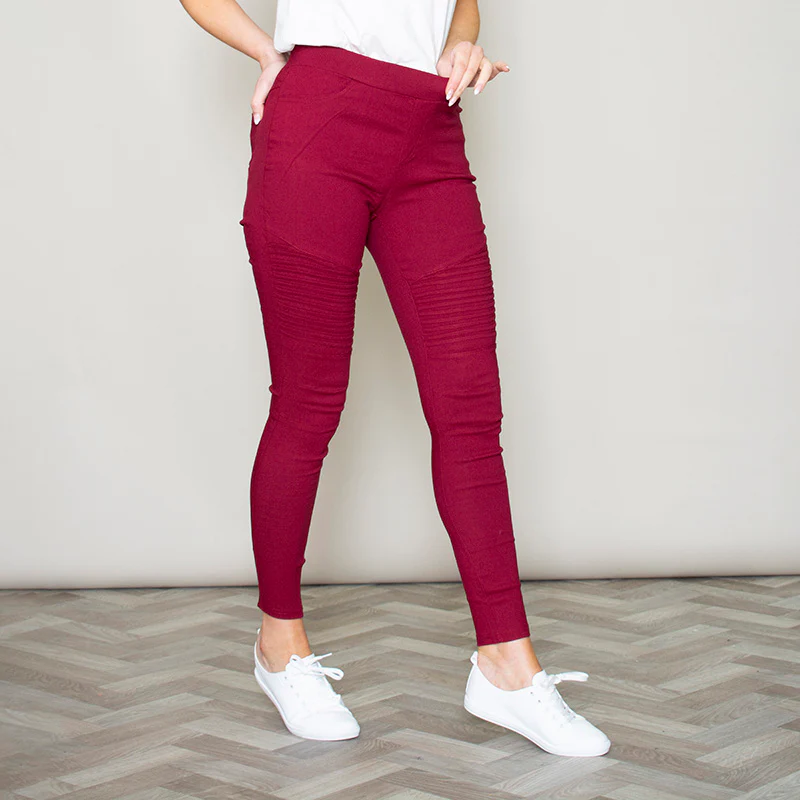 Moto Pleated Jeggings (Burgundy) - Image 4