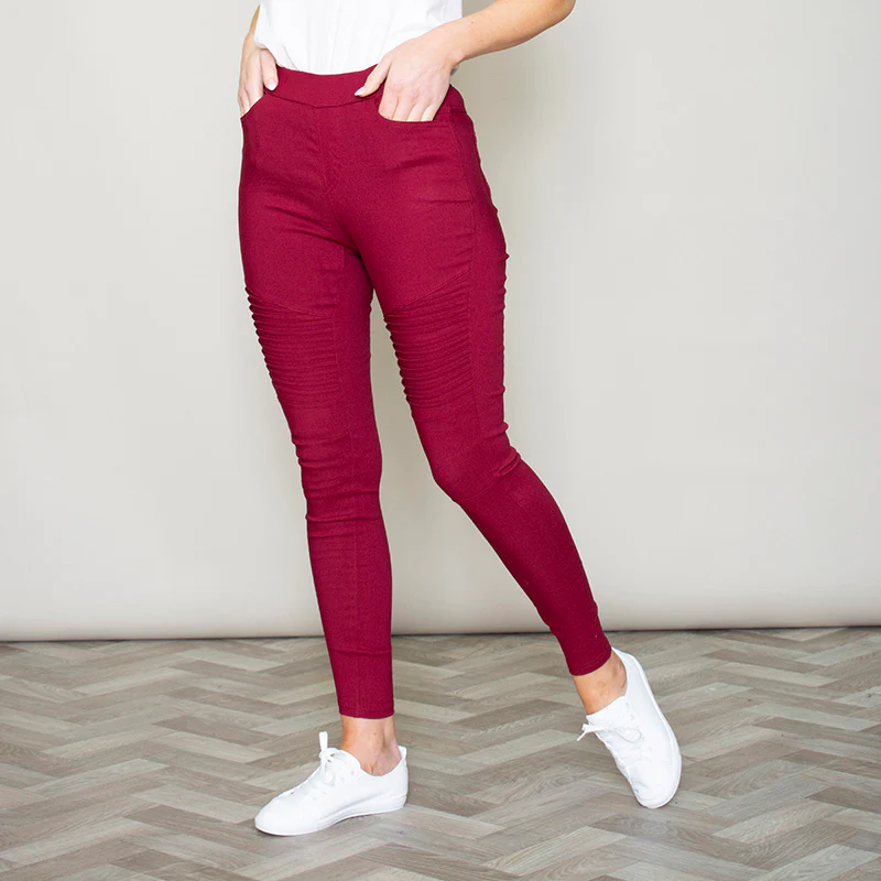 Moto Pleated Jeggings (Burgundy) - Image 5