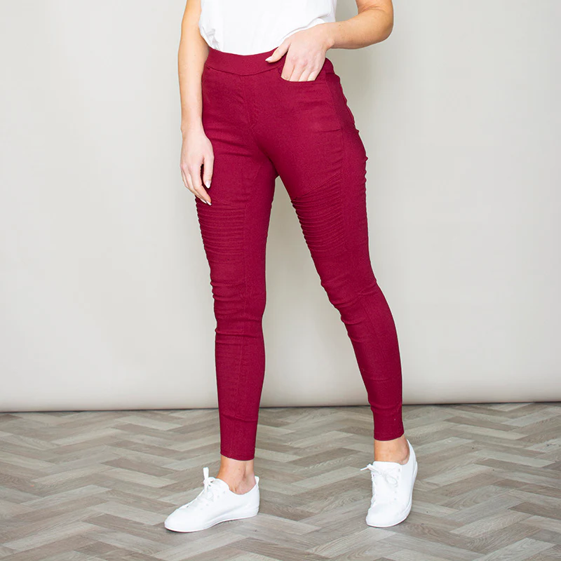Moto Pleated Jeggings (Burgundy) - Image 6