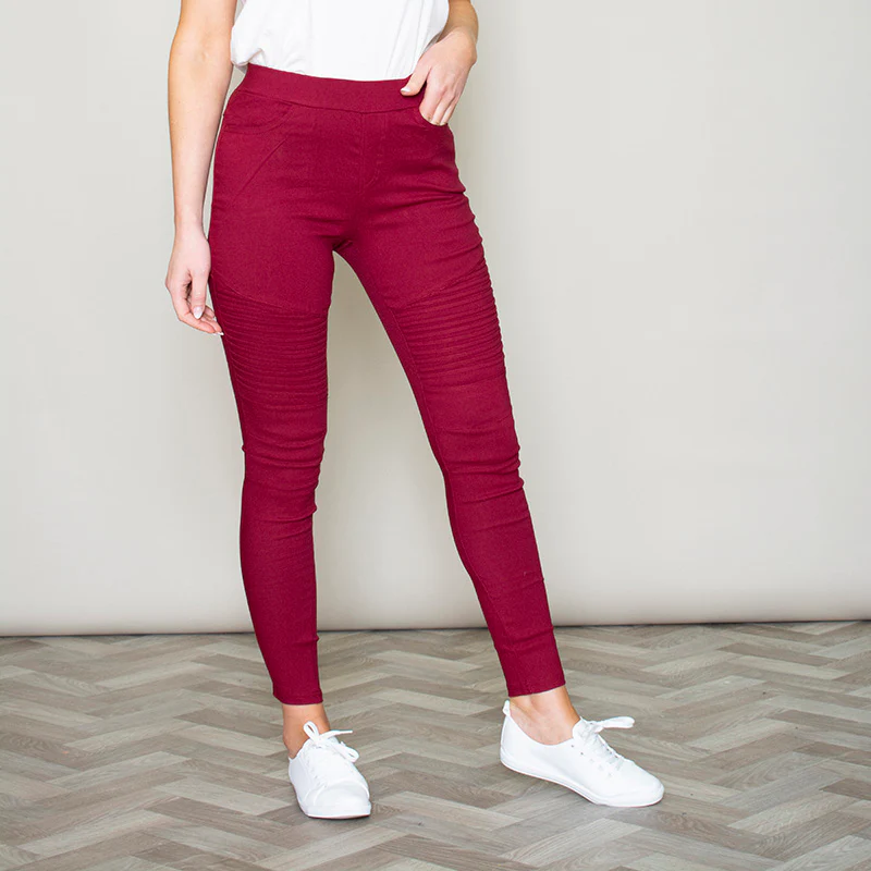 Moto Pleated Jeggings (Burgundy) - Image 7