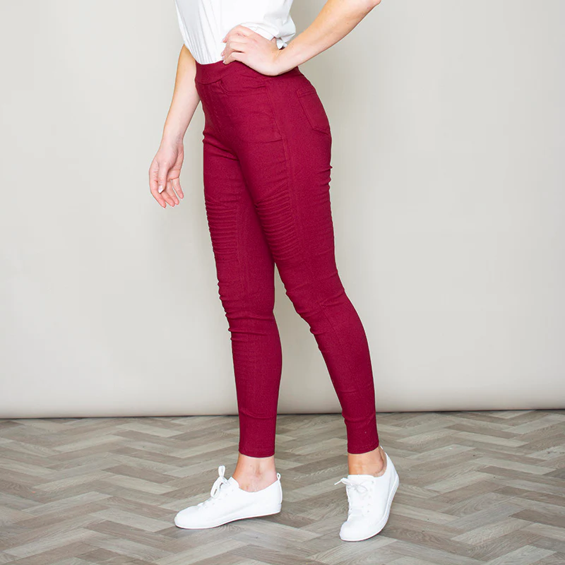 Moto Pleated Jeggings (Burgundy) - Image 9