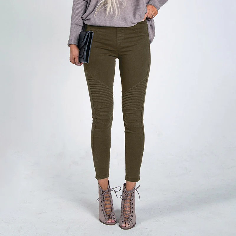 Moto Pleated Jeggings Khaki - Image 4