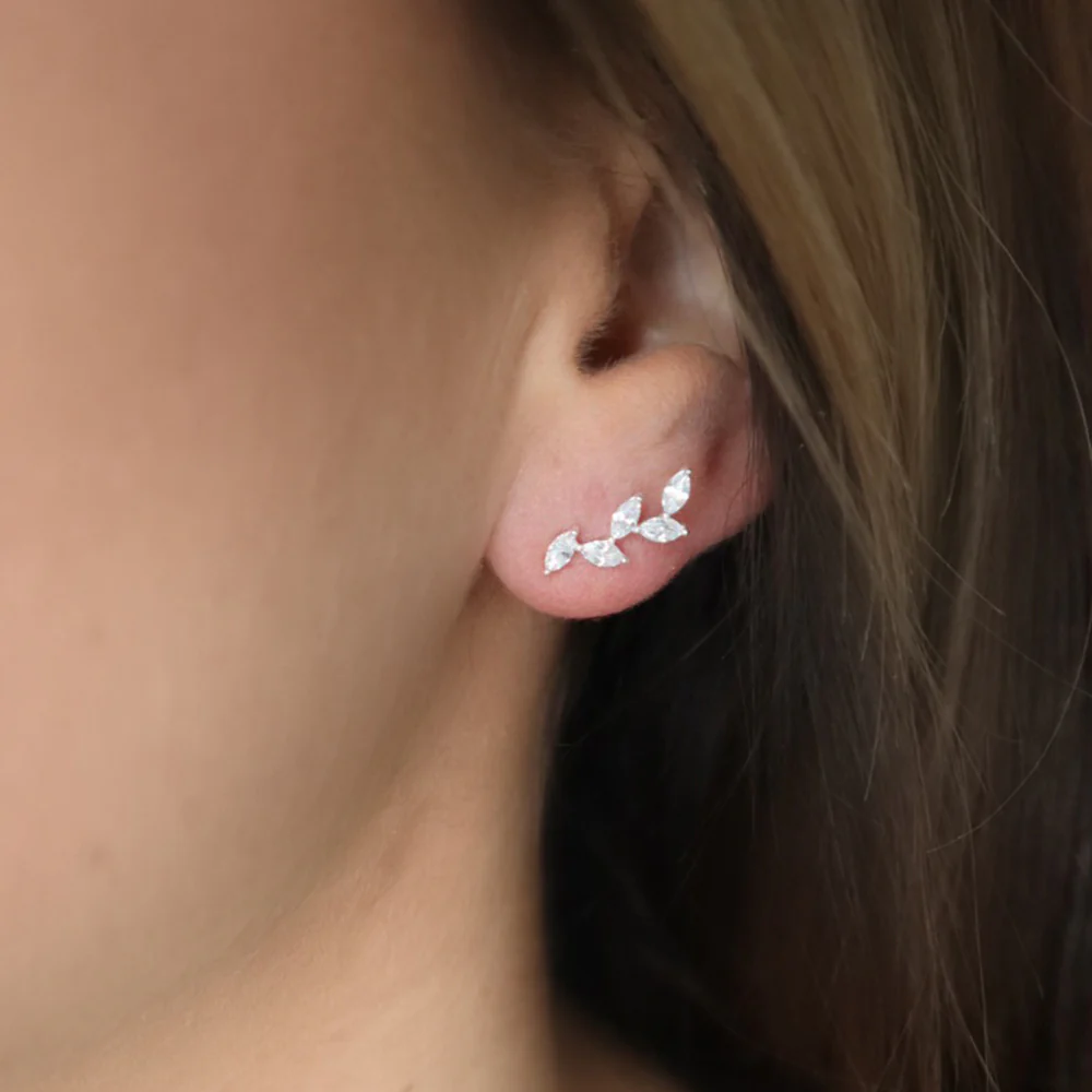 Sterling Silver Crystal Leaf Earring
