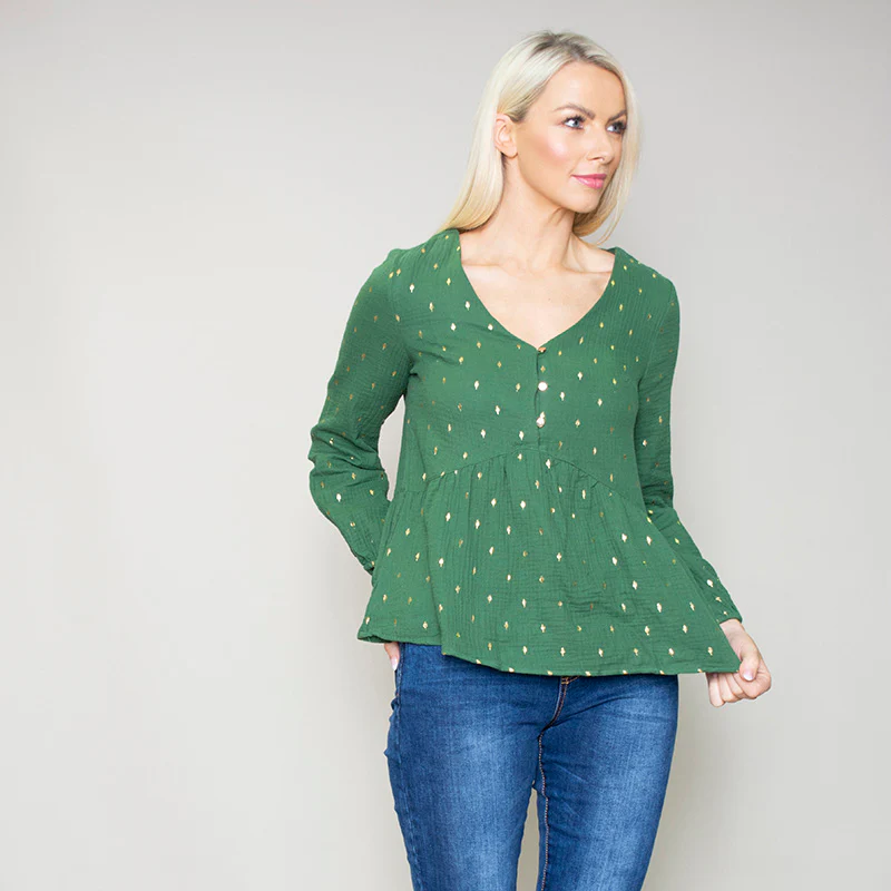 Pia Peplum Top (Green) - Image 10