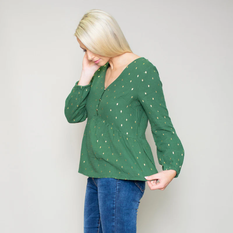 Pia Peplum Top (Green) - Image 11
