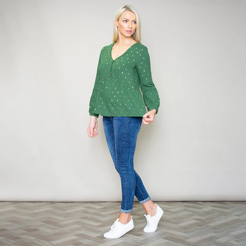 Pia Peplum Top (Green) - Image 2