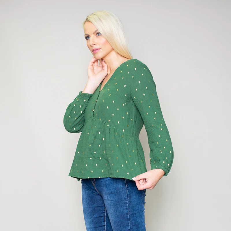 Pia Peplum Top (Green) - Image 4