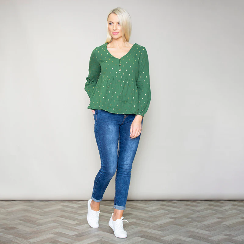 Pia Peplum Top (Green) - Image 5
