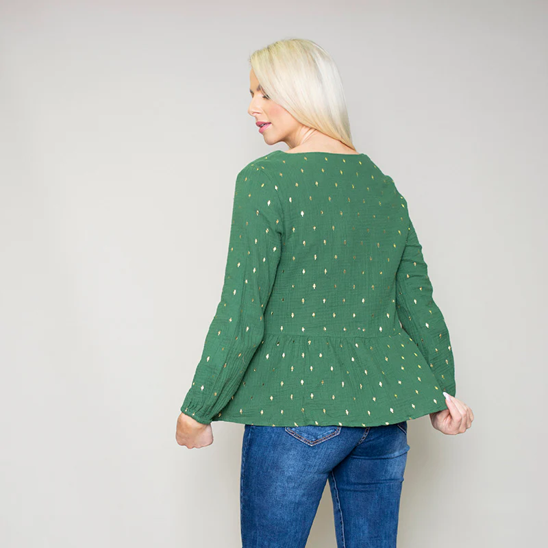 Pia Peplum Top (Green) - Image 8