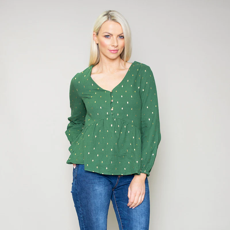Pia Peplum Top (Green) - Image 9