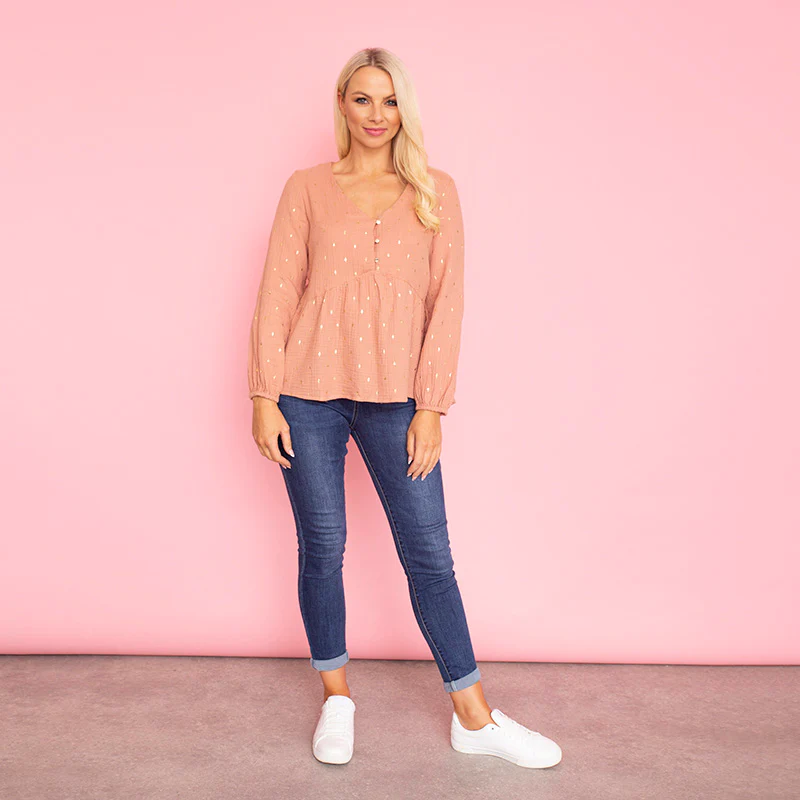 Pia Peplum Top (Peach) - Image 2