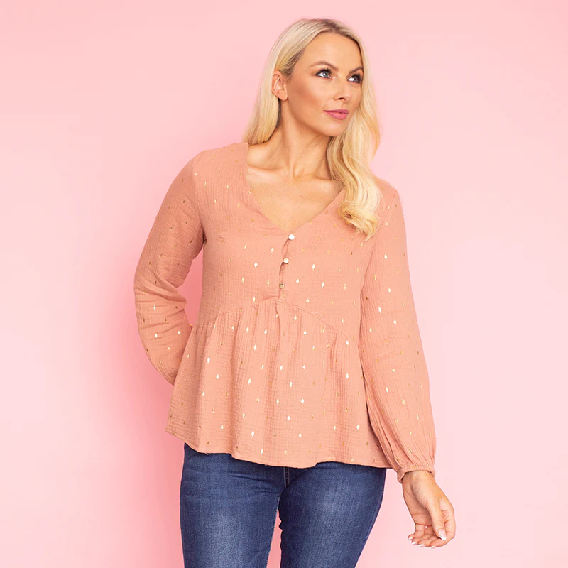 Pia Peplum Top (Peach) - Image 3