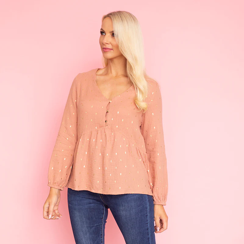 Pia Peplum Top (Peach) - Image 4