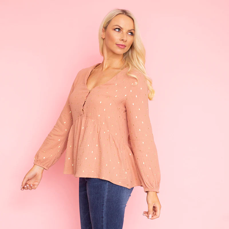 Pia Peplum Top (Peach) - Image 7