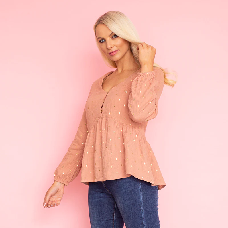 Pia Peplum Top (Peach) - Image 8