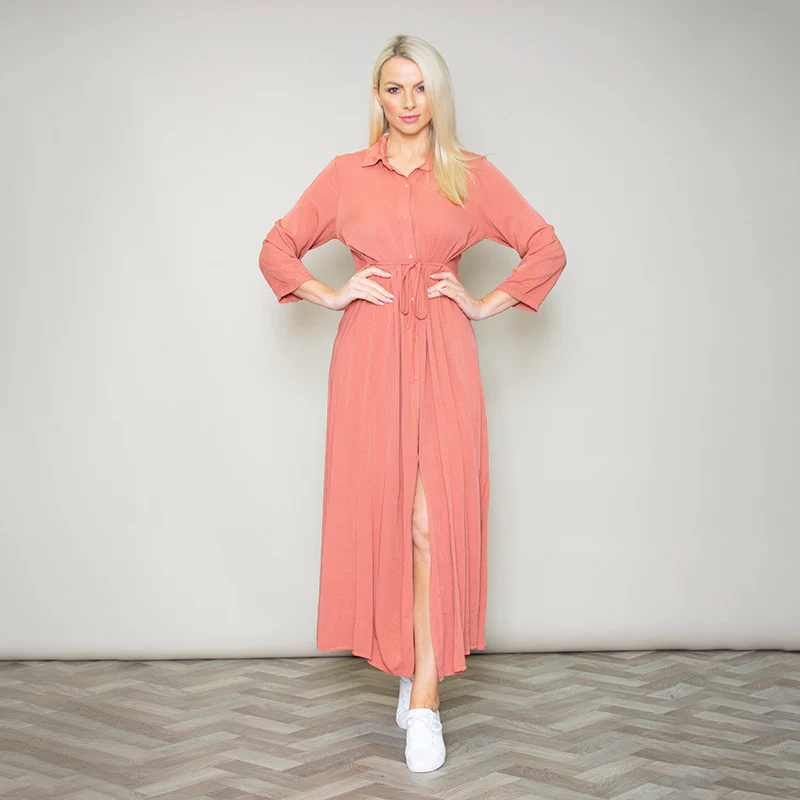 Pillo Peach Maxi Shirt Dress