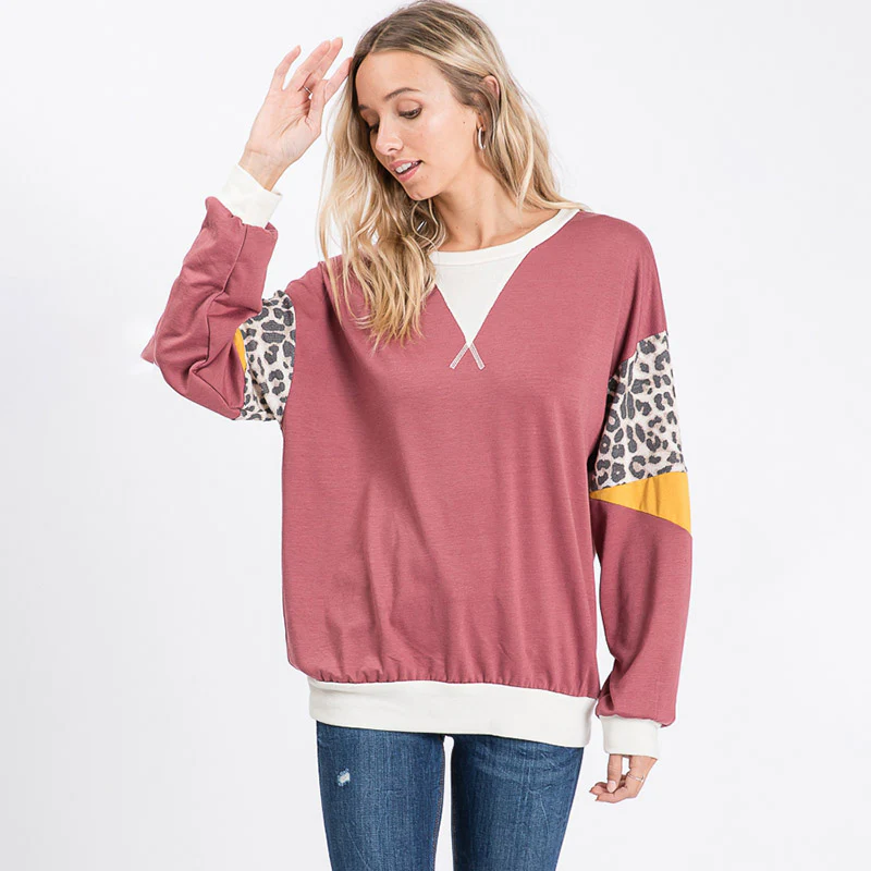 Polly Leopard Top Rose Wood