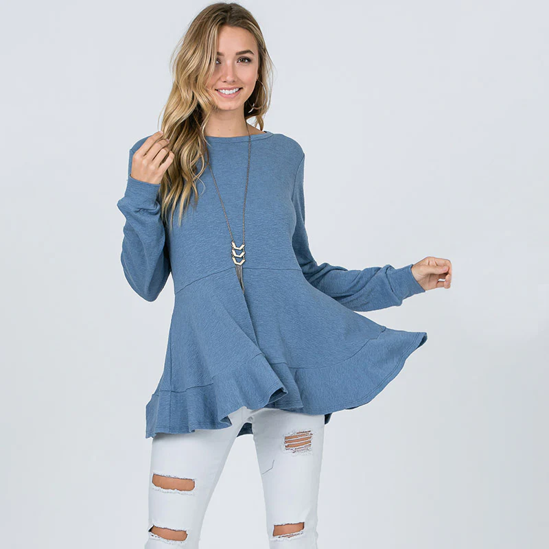 Pretty Peplum Sweater Denim Blue