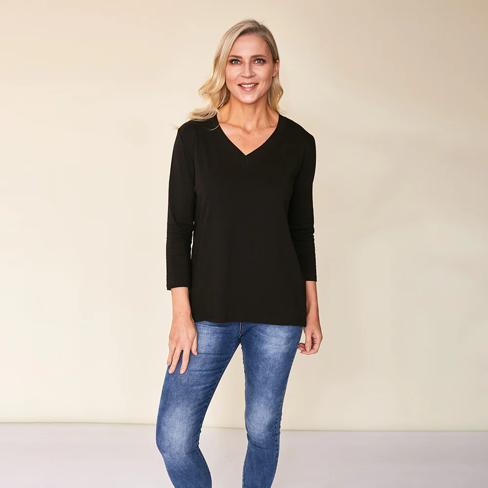 Riley V-Neck Top (Black) - Image 3