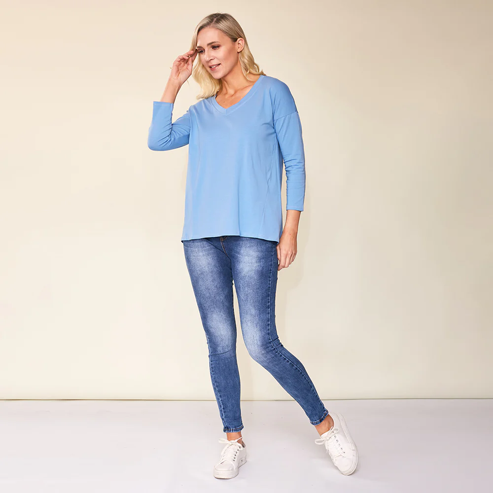 Riley V Neck Top (Blue) - Image 3