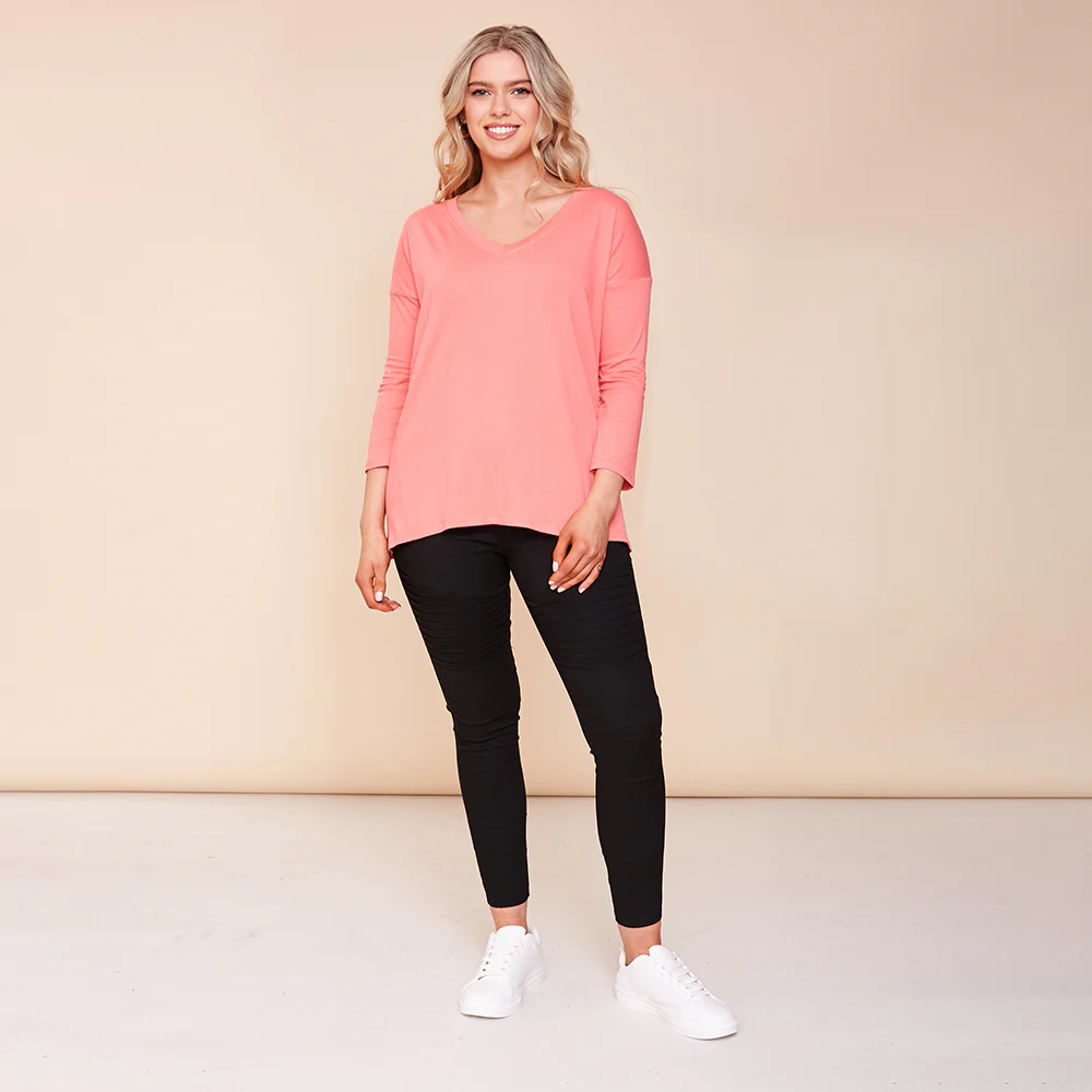 Riley V Neck Top (Coral) - Image 2