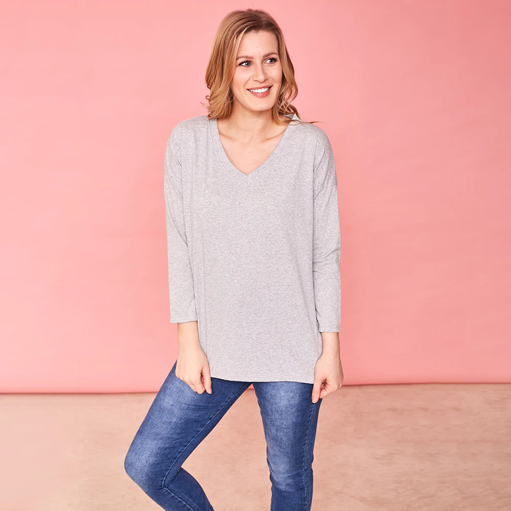 Riley V Neck Top (Dove) - Image 2