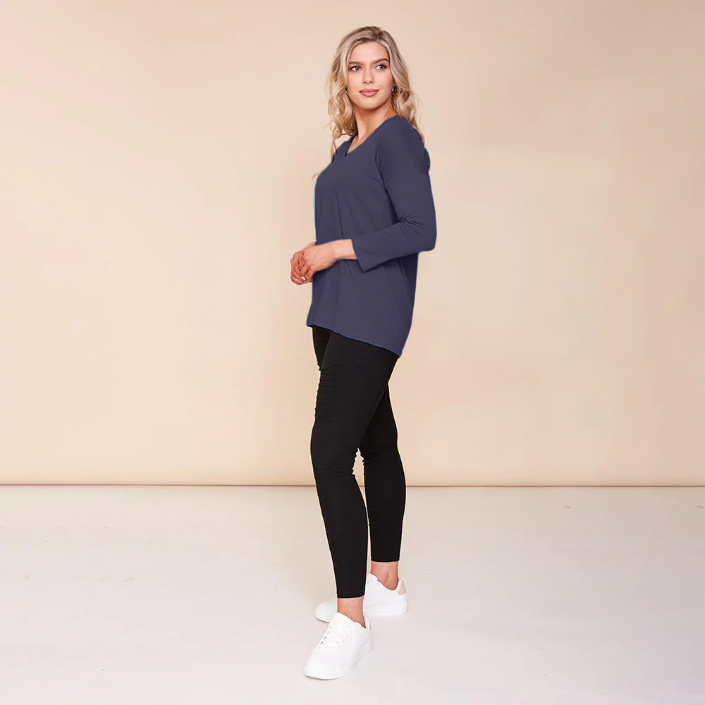 Riley V Neck Top (Navy) - Image 2