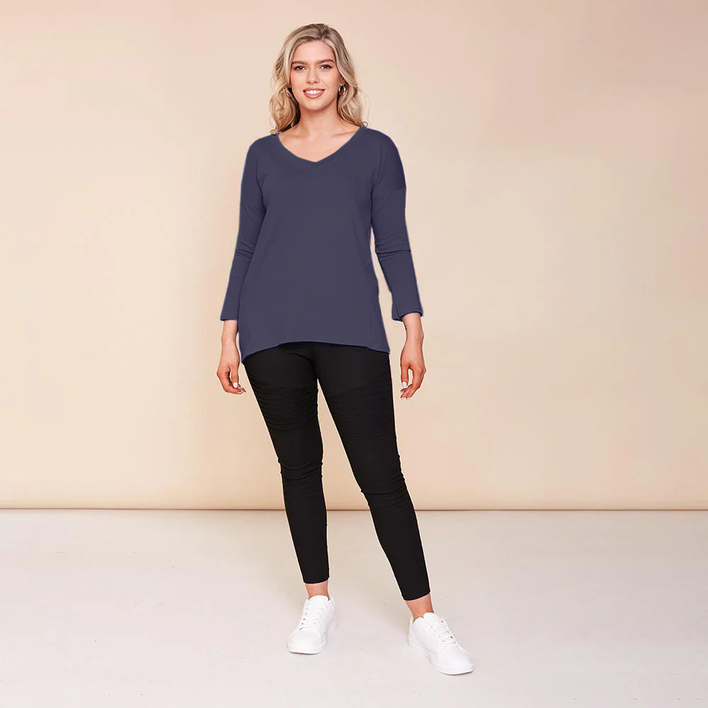 Riley V Neck Top (Navy) - Image 3