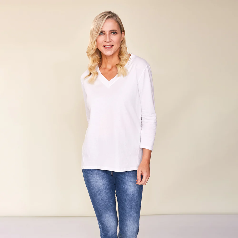 Riley V Neck Top (White) - Image 7
