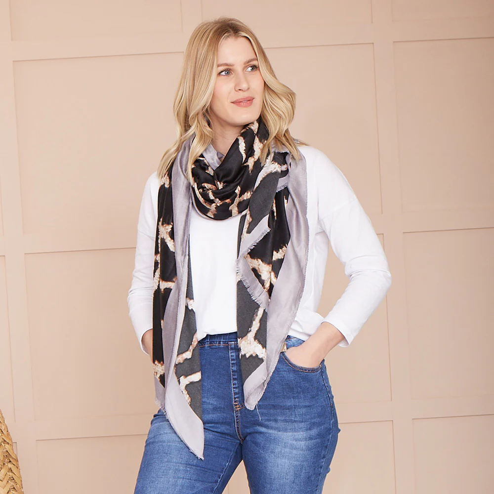 Sara Print Scarf (Taupe) - Image 2