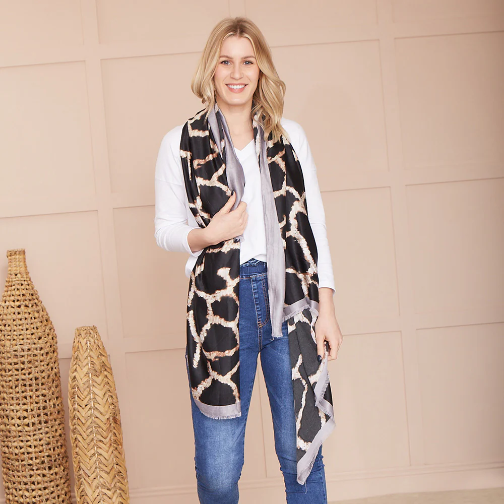 Sara Print Scarf (Taupe) - Image 4