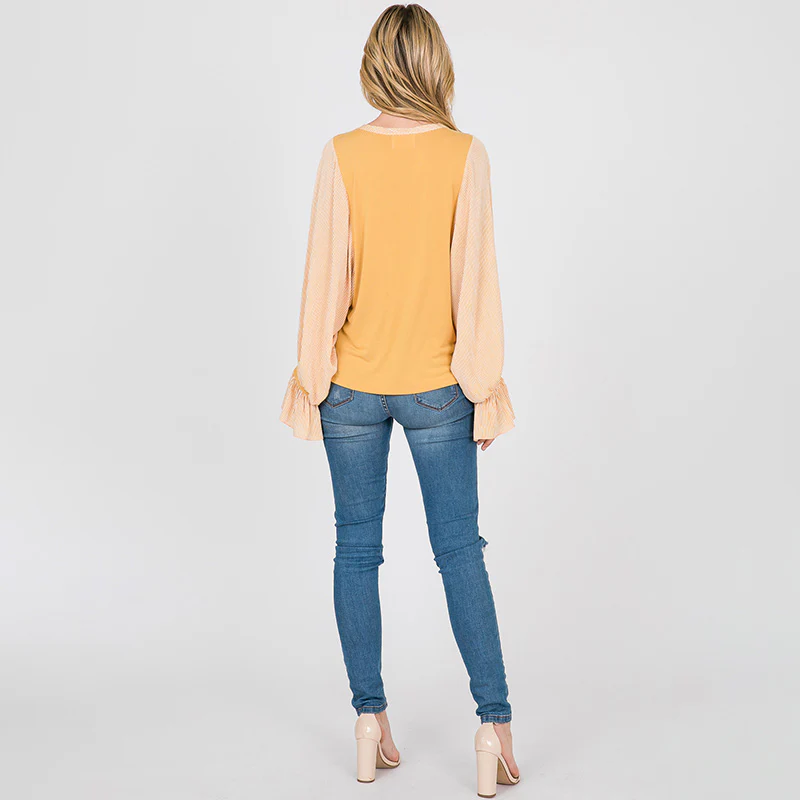 Sarah Stripe Sleeve Top Lemon - Image 10